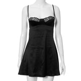 Women's Summer 2025 New Solid Colored Leat Suspension Lace Casual Short Dress DJPT