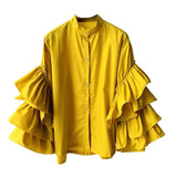 Shirt Women Wish Multi-Layer Lotus Side Horn Sleeve Shirt Loose Set Small Collar Top DJPT