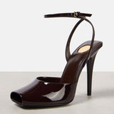 Square Head Small Fish Mouth With Thin High Heel Show Patent Sandals Large Size Stumbling Women's Shoes High Quality Shoes