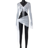 Eye Tuff Strap Long Sleeve Wrapped Blouse Casual Half-Skirt Set Summer New Women's Clothing DJPT