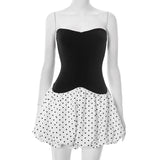 Women's Summer New Sexy Breast-Wearing Wave Point Splicing Short Dress Dress Dress Woman DJPT