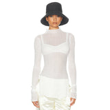 Women's Ultra-Thin Perspective Knitting High-Neck Long Sleeve Open Coat DJPT