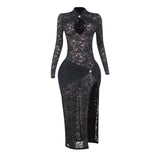 Autumn 2025 New Fashion Dress Temperament Hottie Sexy Lace Open Dress DJPT