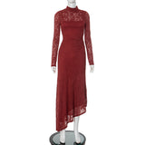Lace Splicing Folding Long Sleeves Slanted Band With Long Skirt DJPT