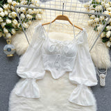 Lust Wind Shoulder Hanging Shoulder Horn Sleeve Shirt Female Gas Slimming Irregular Short Dress DJPT