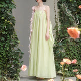 New Super Fairy Atmosphere Relaxed Dress Flexible Girl Pink Green Flowers Brate Dress