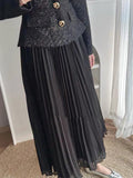 Luxury Black Little Fragrant V-Neck Blouse In The Fall Of 2024, The New Temperament Of The 100-Folded Skirt Two-Set