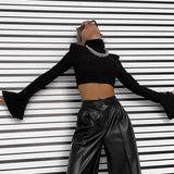 Women's Autumn And Winter New Clean Color Pile Collar Fashion Horn Sleeve Hottie Top DJPT