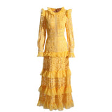 Elegant Retro Style Dress 2025 Spring New Lace Embroidery Mesh Dress Woman