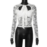 Women's 2024 Summer New Solid Color Lace Long Sleeve Strap Hollow Sexy Top DJPT