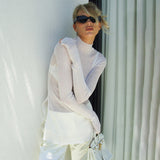 Women's Ultra-Thin Perspective Knitting High-Neck Long Sleeve Open Coat DJPT