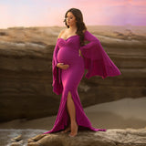 Women's Silk Cotton Pregnant Women's Lotus Leaf Sleeves To Drag Tail Dress Photography Dress 1176 Maternity