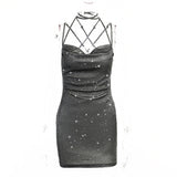 Knitted Bareback Sling Dress 2025 Summer Women's Fashion Sexy Short Bag Hip Dress DJPT