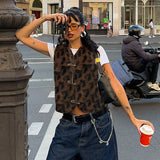 Women's 2024 Summer New Leopard-Print Cardigan Sleeveless Casual Top DJPT