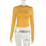 Round Collar Hot Drill Fine Long-Sleeved Top Woman 2025 Autumn New Fashion Pure Color Top Lady DJPT