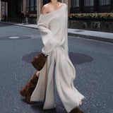 Sanguan With The Same Gentle White Tea Lazy Version Of The Loose Knitted Shirt Shoulder Dress Shoulder