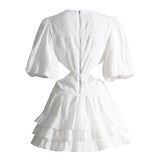 Retro Clodress 2025 Summer New V-Neck Lantern Sleeve Sexy High-Waisted Waist-High Waist Dress