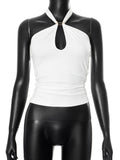 Women's Sleeveless Backs Piercing Hanging Neck Strapt Tight Vest Tops DJPT