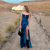 Sexy Print Collar Open Fork Dress 2025 Summer New Women's Dress DJPT