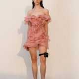 Dress Women 2025 Summer New Word Shoulder Lotus Side Splicing Clear Croover Design Design Skirt