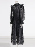 Court Dress Women's Dress Spring 2025 New Collar Lace Long Sleeves Embroidered High-Waisted Long Dress