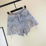 Hot Fashion Lady Shorts Hole Tuxed Chain Sexy Denim Shorts Female DJPT