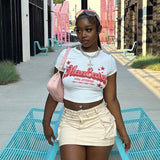 Round-Neck Letter-Print Short-Sleeved T-Shirt For Women 2025 Summer New Dress-Up Short Top DJPT