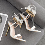 Pointed Toe Fine And Sexy Chain Tied With Roman Summer Sandals High Heels High Quality Shoes