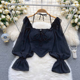 Lust Wind Shoulder Hanging Shoulder Horn Sleeve Shirt Female Gas Slimming Irregular Short Dress DJPT