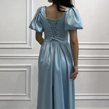 Women's Summer French Style Collar Bubble Sleeve High-Rise Body-Daughter Collared Collar