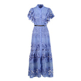 Temperament Fashion Elegant Style Dress 2025 New Collar Embroidery Sleeker Sleeker Summer New Long Dress Woman