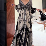 New Elegant V-Neck Print Blouse Dress