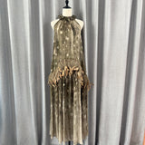 Production Of 25 Spring And Summer Seven-Summer Feathers Decorated Hanging Neck Strapped Sleeveless Dress