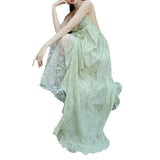 Design Lace Splicing Dress 2024 New Fashion V-Neck Braeed Sling Skirt