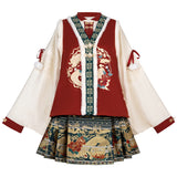 Fulong Yingchun Hanfu Women Chinese Wind Han Element Blouse Vest Half Dress Suit 8941