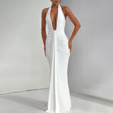 Women's Summer New Solid Color Hanging Neck Sleeveless Back Sexy Dress Woman DJPT