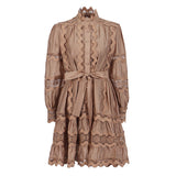 Elegant Court Style 2025 Summer New Collar Lace Embroidery Strap Lotus Side Lantern Sleeve Dress