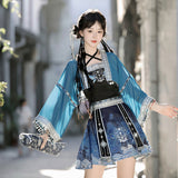 Pavilion Original Design Silver Bell Hanfu Women's Chinese Style Improvement Han Element Blouse Sling Half-Skirt Set 9262