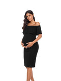 Women's Sleeveless Leaves Side Shoulder-To-Shoulder Skirts Knee-Jerk Trims Pregnant Women's Dress Maternity