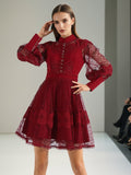 Style Lace Retro Style Heavy Industry Dress 2025 Spring New Collar Lantern Sleeves Waist Lotus Leaf Dress