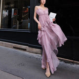 Summer New Net Red With The Same Purple Bare Back Strap Irregular Dress Seaside Vacation Sling Skirt