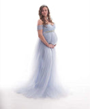 Women's Short-Sleeved Lace Splicing Mesh Pregnant Woman'stail Dress Photo Dress 1223 Maternity