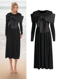 Retro-Styled Niche 2025 Summer New Round-Neck Long-Sleeved Yarn Bow Design Women's Dress