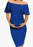 Women's Sleeveless Leaves Side Shoulder-To-Shoulder Skirts Knee-Jerk Trims Pregnant Women's Dress Maternity
