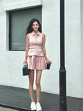 Design Pink Temperament Beads Top 2024 Summer Beauty POLO Received Waist 100 Folded Skirts Two Pieces