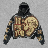 Fashion Vintage Skull Print Hoodie Y2k Couple Street Hoodie DJPT