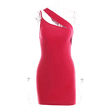 Summer New Slanted Shoulder Dress Sexy Solid Color And Body-Swearing Slanted Shoulder Dress Woman DJPT