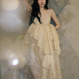 New V-Neck High-End Sling Dress Retro Niche Dress Wedding Morning Dress