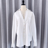 Zhao Sanguan 2024 New White Lace Shirt Pure Desire Loose V Collar Top