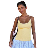 Women's Solid Color Sleeveless Bare Back Strap U Tie Beads Tight Wool Vest DJPT